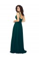 Vert Chasseur Trapèze Col V Mousseline Longue Robes demoiselle d'honneur Grossiste