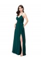 Vert Chasseur Trapèze Col V Mousseline Longue Robes demoiselle d'honneur Grossiste