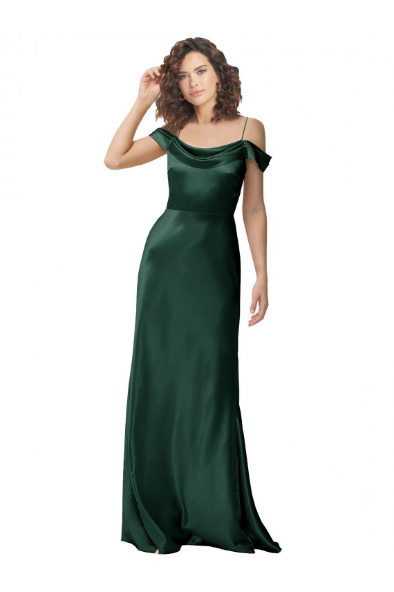 Vert Chasseur Trapèze Épaule Dénudée Bretelles spaghetti Satiné Stretch Longue Formelles Robes demoiselle d'honneur / Robes de soirée / Robes de bal Grossiste