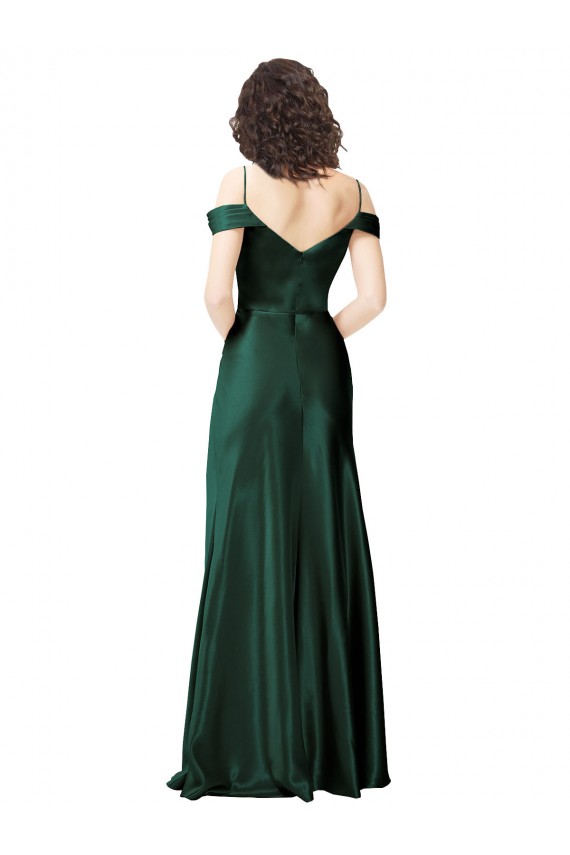 Vert Chasseur Trapèze Épaule Dénudée Bretelles spaghetti Satiné Stretch Longue Formelles Robes demoiselle d'honneur / Robes de soirée / Robes de bal Grossiste