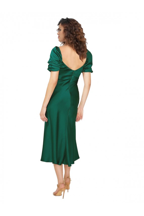 Vert Chasseur Trapèze midi Satiné Soyeux Courte Robes demoiselle d'honneur / Robes de soirée / Robes de bal Grossiste