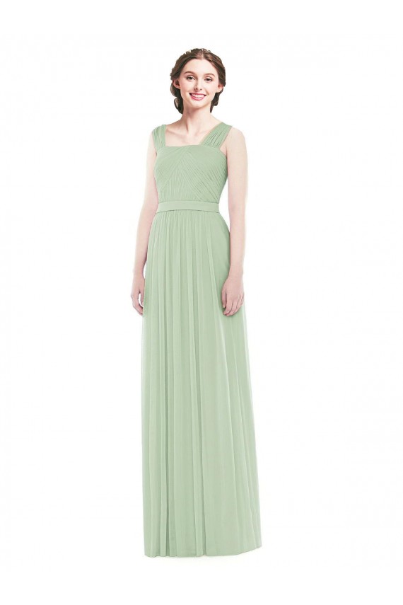 Vert Sauge Trapèze Bretelles spaghetti Mousseline Longue Robes demoiselle d'honneur Grossiste