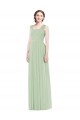 Vert Sauge Trapèze Bretelles spaghetti Mousseline Longue Robes demoiselle d'honneur Grossiste