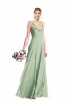 Vert Sauge Trapèze Bretelles spaghetti Mousseline Longue Robes demoiselle d'honneur Grossiste