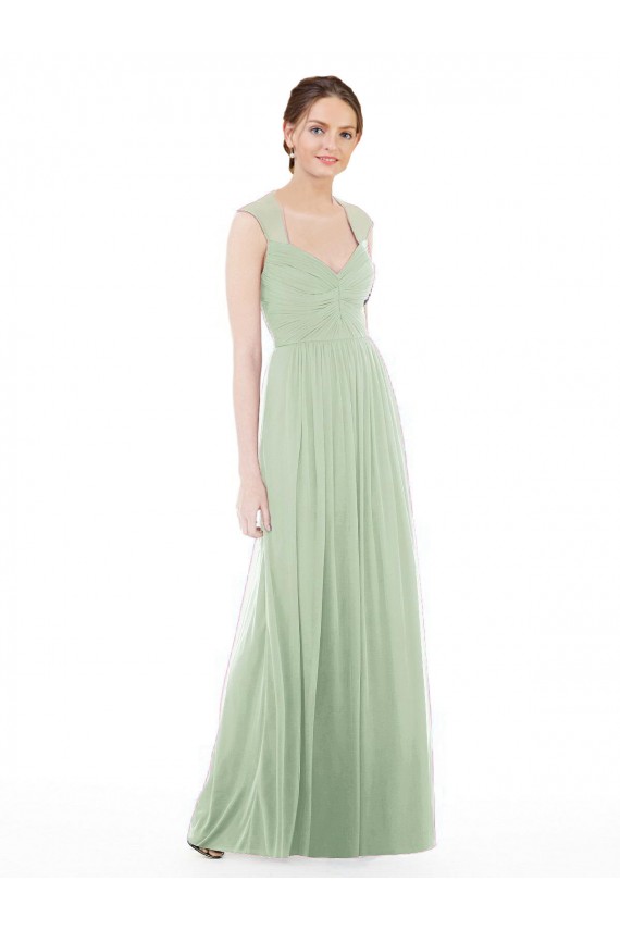 Vert Sauge Trapèze Mousseline Longue Robes demoiselle d'honneur Grossiste