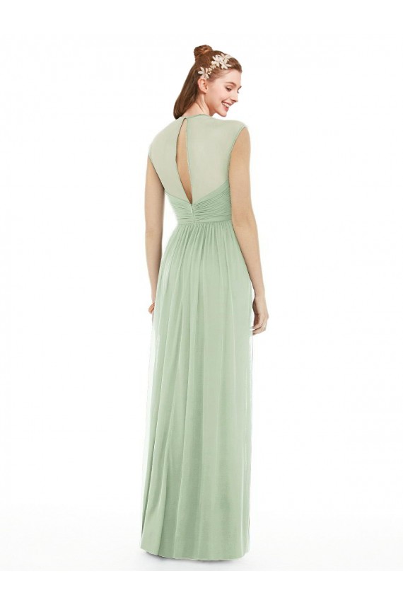 Vert Sauge Trapèze Mousseline Longue Robes demoiselle d'honneur Grossiste