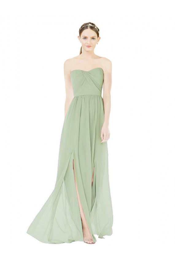 Vert Sauge Trapèze Sans bretelle Mousseline Longue Robes demoiselle d'honneur Grossiste