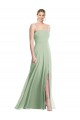 Vert Sauge Trompette Bretelles spaghetti Col Carré Mousseline Longue Formelles Robes demoiselle d'honneur / Robes de soirée Grossiste