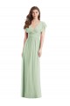 Vert Sauge Trompette Col V Mousseline Longue Robes demoiselle d'honneur Grossiste