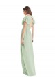 Vert Sauge Trompette Col V Mousseline Longue Robes demoiselle d'honneur Grossiste
