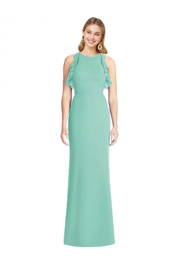 Vert de jade Sirène Col bijou Mousseline Longue Robes demoiselle d'honneur Grossiste