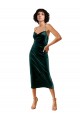 Vert foncé Fourreau Bretelles spaghetti midi Velours Stretch Courte Robes demoiselle d'honneur / Robes de soirée / Robes de cocktail Grossiste