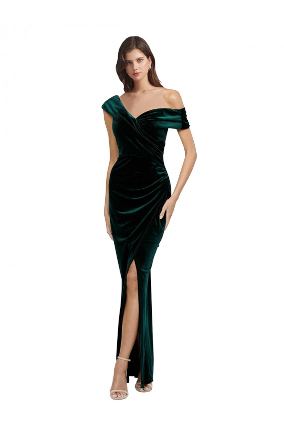 Vert foncé Fourreau Épaule Dénudée Velours Stretch Longue Asymétrique Formelles Robes demoiselle d'honneur / Robes de soirée / Robes de bal Grossiste