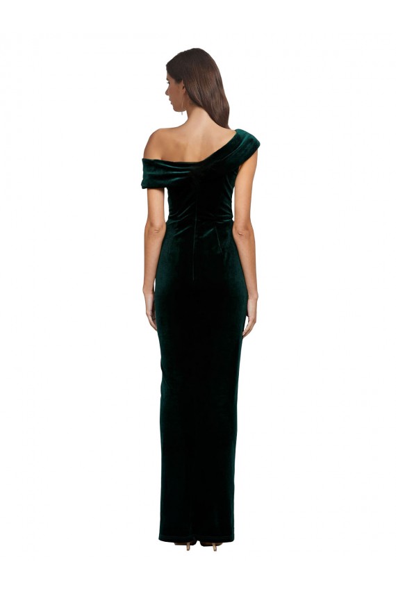 Vert foncé Fourreau Épaule Dénudée Velours Stretch Longue Asymétrique Formelles Robes demoiselle d'honneur / Robes de soirée / Robes de bal Grossiste