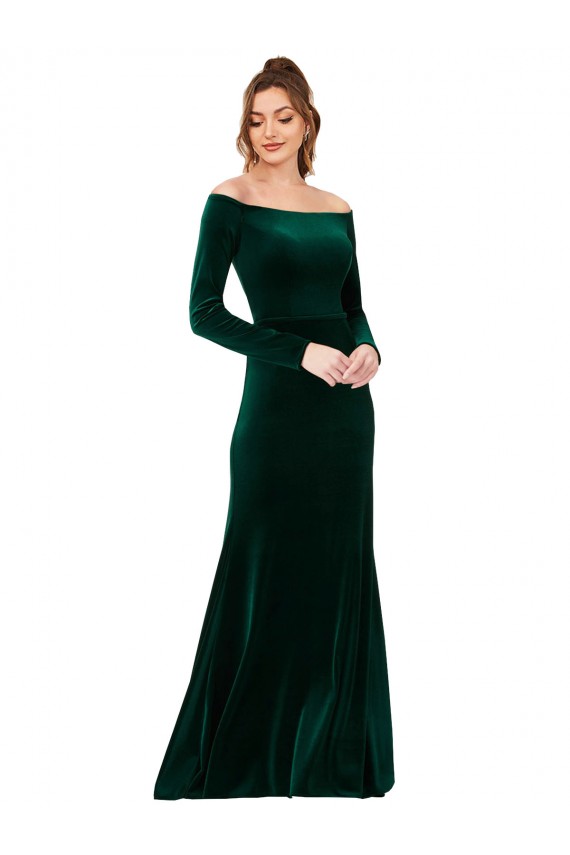 Vert foncé Fourreau Épaule Dénudée Velours Stretch Longue Formelles Robes demoiselle d'honneur / Robes de soirée / Robes de bal Grossiste
