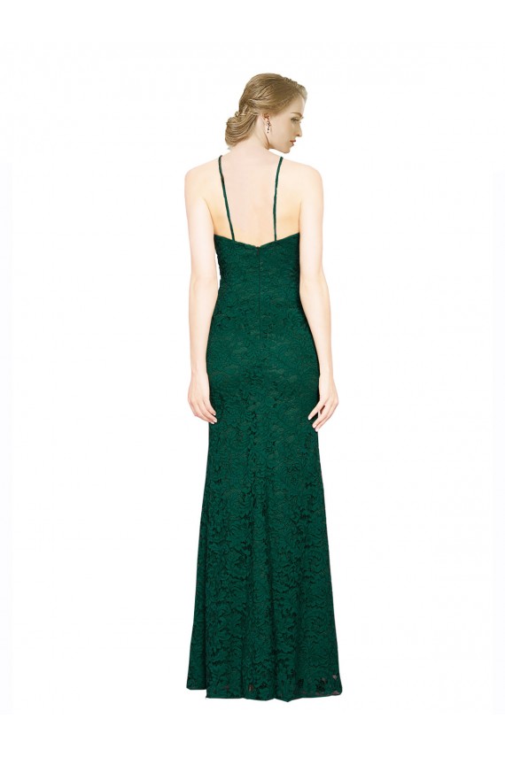 Vert foncé Sirène Licou Col Haut Dentelle Longue Robes demoiselle d'honneur / Robes de bal Grossiste