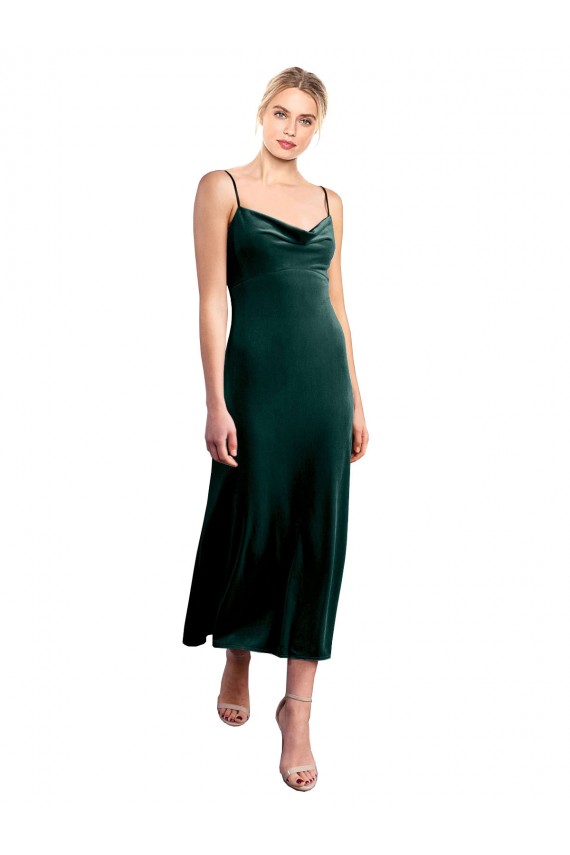 Vert foncé Trapèze Bretelles spaghetti midi Velours Stretch Courte Robes demoiselle d'honneur / Robes de bal / Robes de cocktail Grossiste