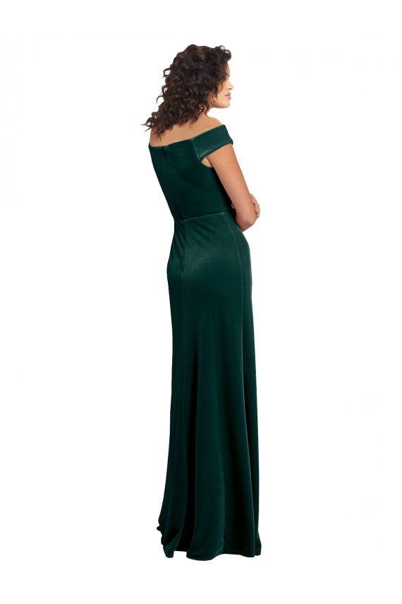 Vert foncé Trapèze Col Carré Velours Stretch Longue Formelles Robes demoiselle d'honneur / Robes de soirée / Robes de bal Grossiste