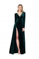 Vert foncé Trapèze Col V Balayage train Velours Stretch Longue Formelles Robes demoiselle d'honneur / Robes de soirée / Robes de bal Grossiste