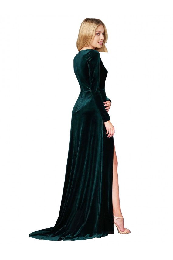 Vert foncé Trapèze Col V Balayage train Velours Stretch Longue Formelles Robes demoiselle d'honneur / Robes de soirée / Robes de bal Grossiste