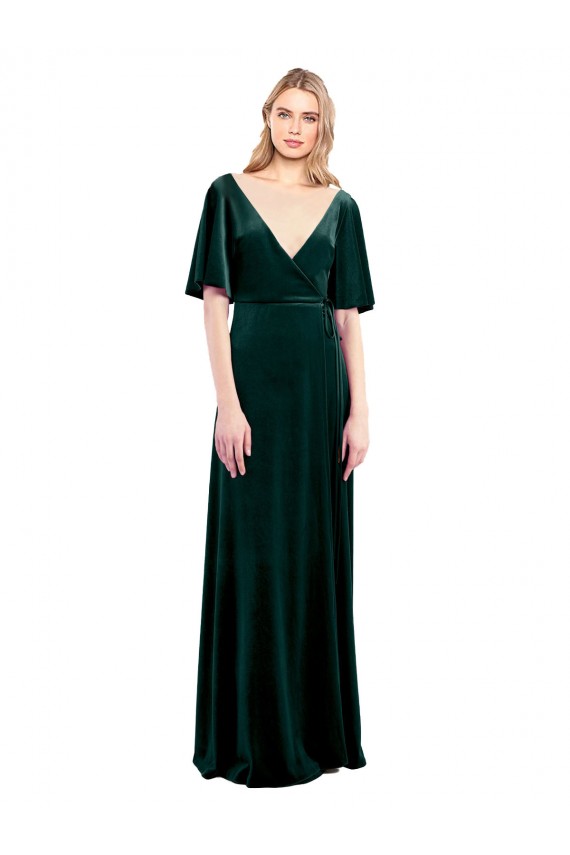 Vert foncé Trapèze Col V Velours Stretch Longue Robes demoiselle d'honneur / Robes de bal Grossiste
