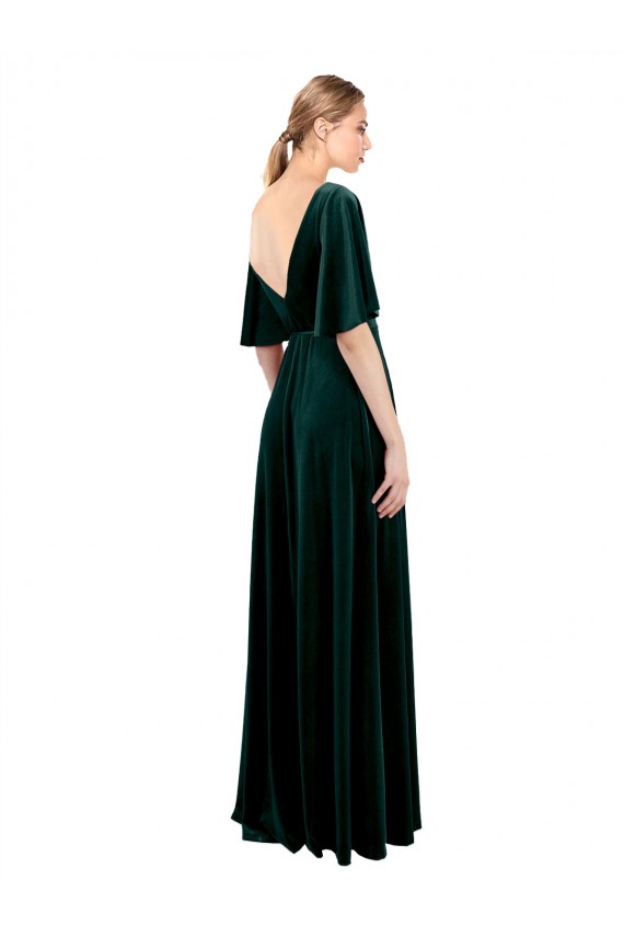 Vert foncé Trapèze Col V Velours Stretch Longue Robes demoiselle d'honneur / Robes de bal Grossiste
