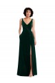 Vert foncé Trapèze Col V Velours Stretch Longue Robes demoiselle d'honneur / Robes de bal Grossiste