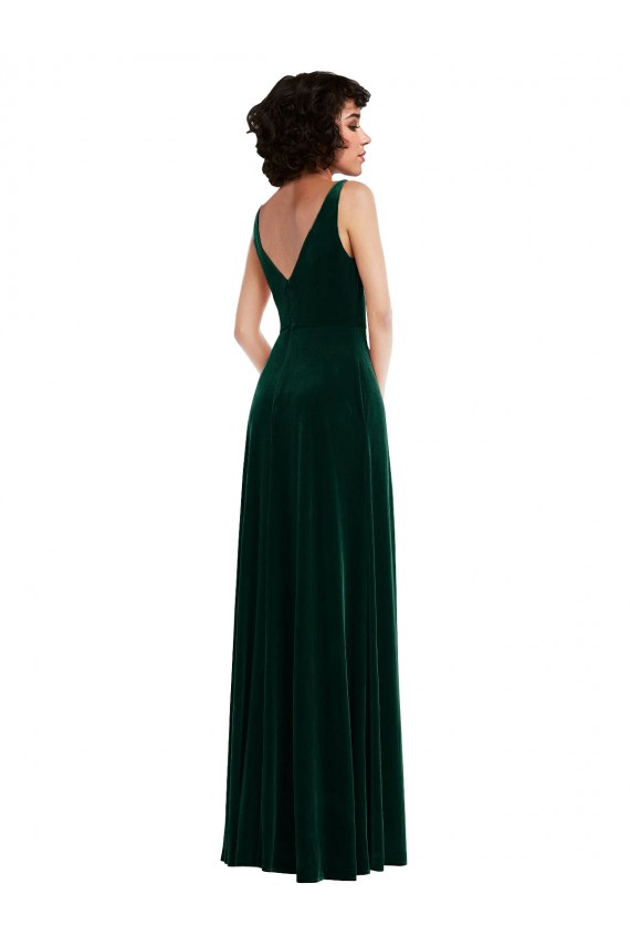 Vert foncé Trapèze Col V Velours Stretch Longue Robes demoiselle d'honneur / Robes de bal Grossiste