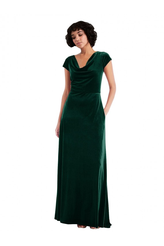 Vert foncé Trapèze Velours Stretch Longue Robes demoiselle d'honneur / Robes de bal Grossiste