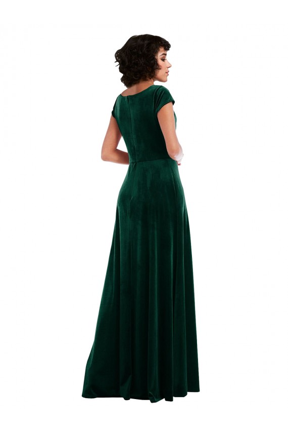 Vert foncé Trapèze Velours Stretch Longue Robes demoiselle d'honneur / Robes de bal Grossiste