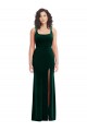 Vert foncé Trompette Col Carré Velours Stretch Longue Robes demoiselle d'honneur / Robes de bal Grossiste