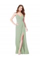 Vert fumée Trapèze Bretelles spaghetti Mousseline Longue Robes demoiselle d'honneur Grossiste