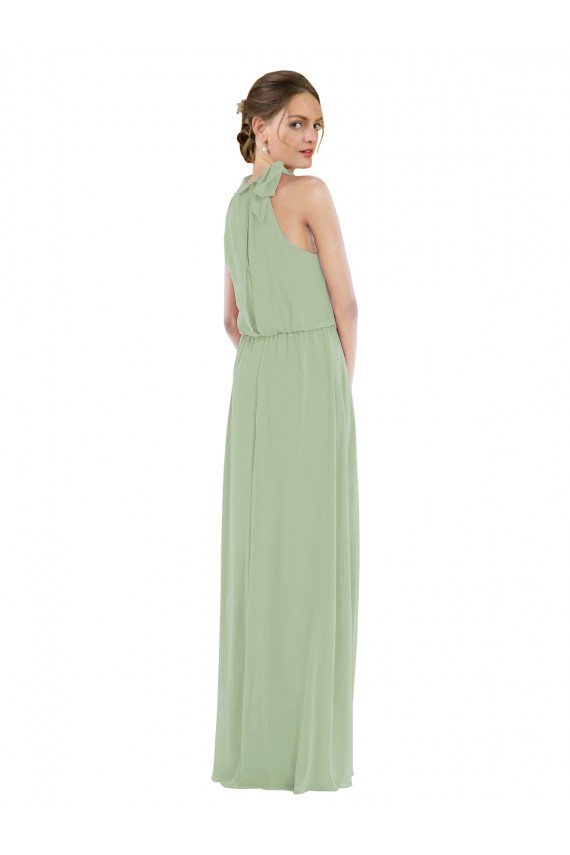 Vert fumée Trapèze Col Haut Mousseline Longue Robes demoiselle d'honneur Grossiste