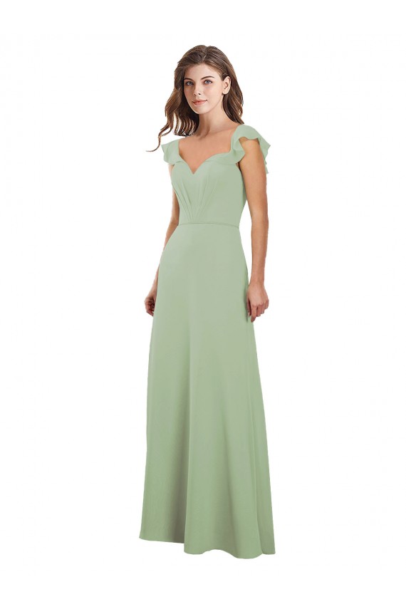 Vert fumée Trapèze Mousseline Longue Robes demoiselle d'honneur Grossiste