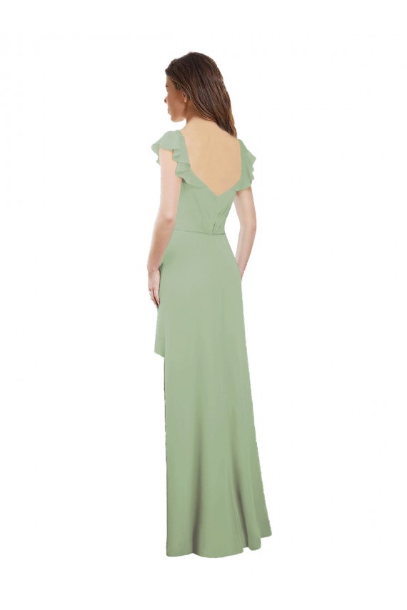Vert fumée Trapèze Mousseline Longue Robes demoiselle d'honneur Grossiste