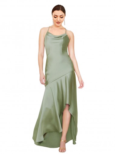 Vert fumée Trapèze Satiné Soyeux Longue Asymétrique Formelles Robes demoiselle d'honneur / Robes de soirée / Robes de bal Grossiste