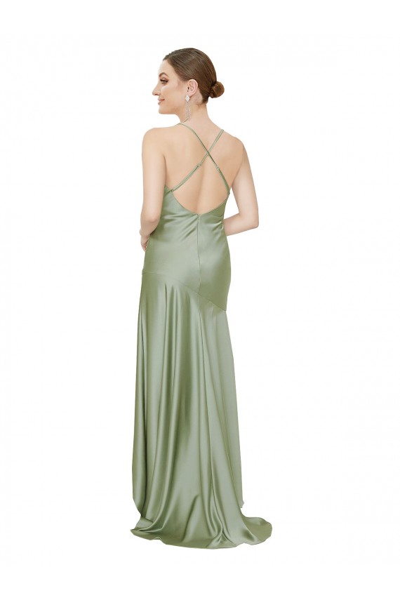 Vert fumée Trapèze Satiné Soyeux Longue Asymétrique Formelles Robes demoiselle d'honneur / Robes de soirée / Robes de bal Grossiste