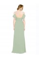 Vert fumée Trapèze Épaule Dénudée Bretelles spaghetti Mousseline Longue Robes demoiselle d'honneur Grossiste