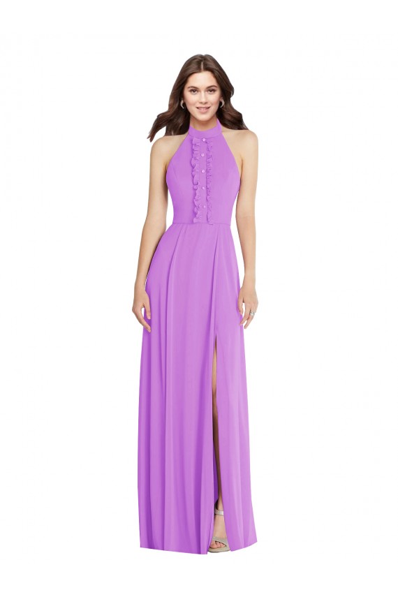Violet Trapèze Licou Mousseline Longue Formelles Robes demoiselle d'honneur / Robes de soirée Grossiste