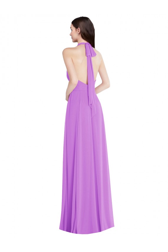 Violet Trapèze Licou Mousseline Longue Formelles Robes demoiselle d'honneur / Robes de soirée Grossiste