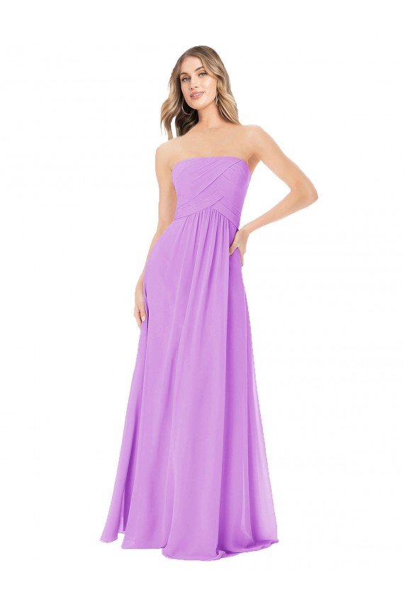 Violet Trapèze Sans bretelle Mousseline Longue Robes demoiselle d'honneur Grossiste