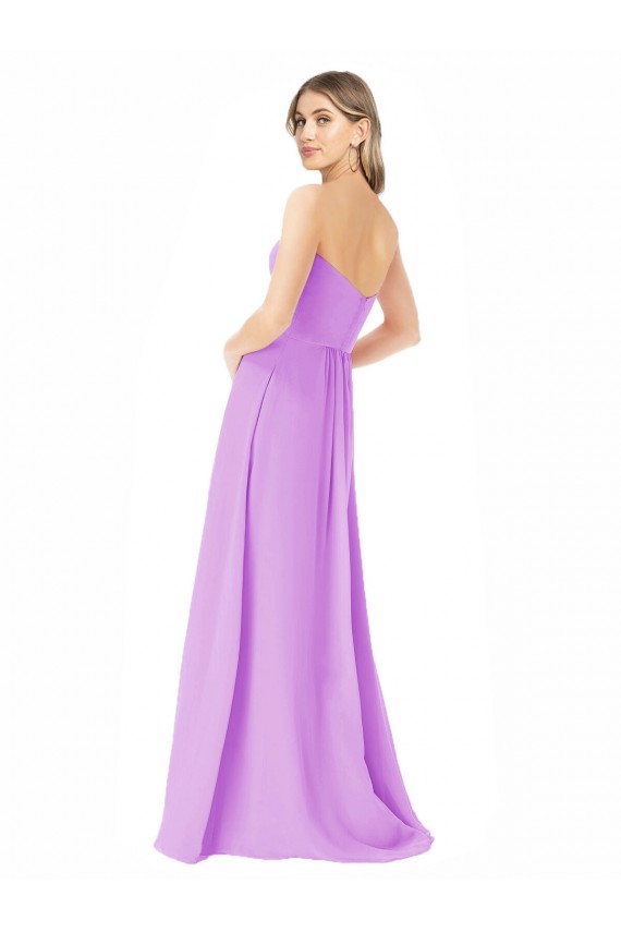 Violet Trapèze Sans bretelle Mousseline Longue Robes demoiselle d'honneur Grossiste